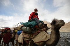 23 Jerome Ryan Riding A Camel To Cross The Shaksgam River Trekking Between Kulquin Bulak Camp In Shaksgam Valley And Gasherbrum North Base Camp In China.jpg